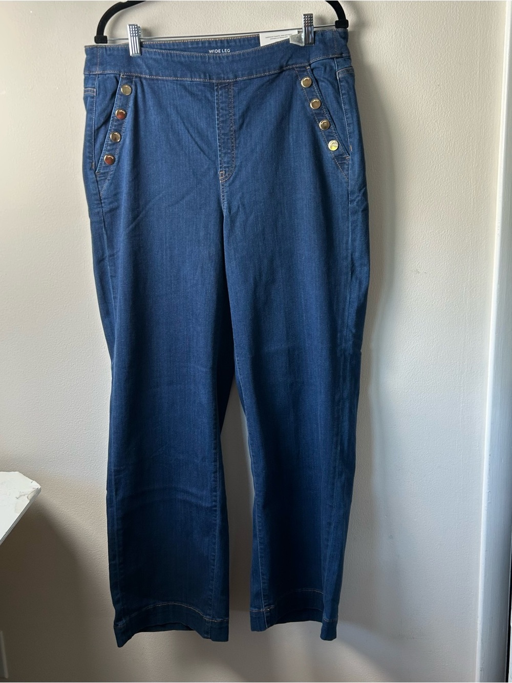 New Chicos Pull On Wide Leg Jeans Womens 14R 2.5R Blue Denim Stretch Casual